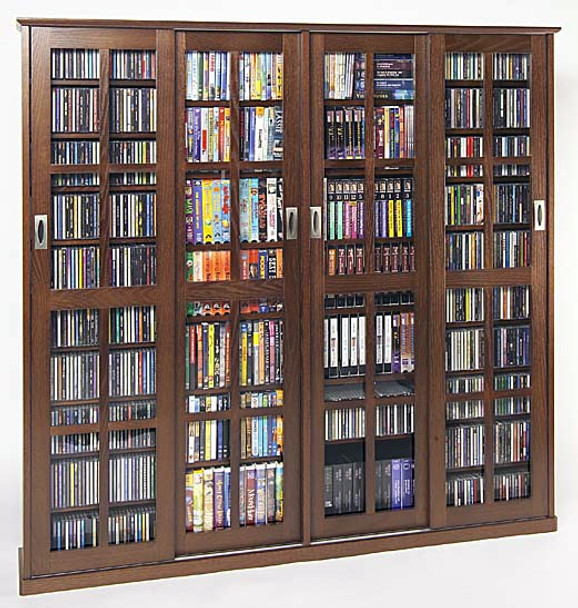 Mission Style 4 Sliding Glass Door DVD CD Cabinet - Walnut