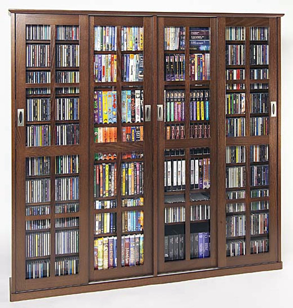 Mission Style Cd Dvd Storage Cabinet With 4 Sliding Glass Doors