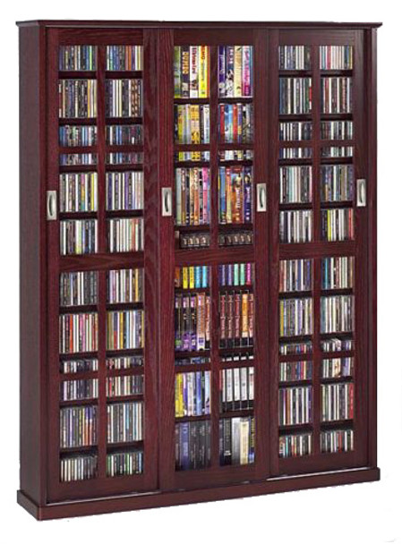 Mission Style 3 Sliding Glass Door CD DVD Cabinet - Dark Cherry