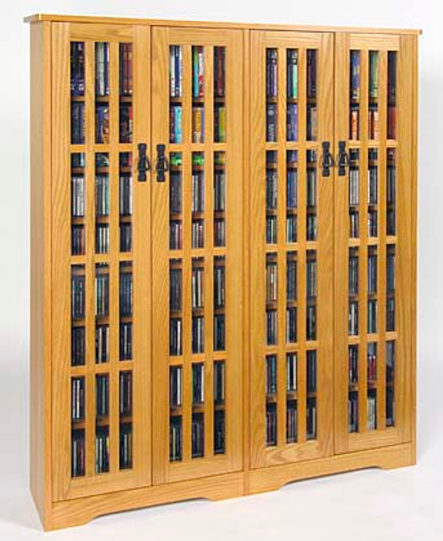 62" Double Mission CD/DVD Cabinet w/Tempered Glass Doors - Oak