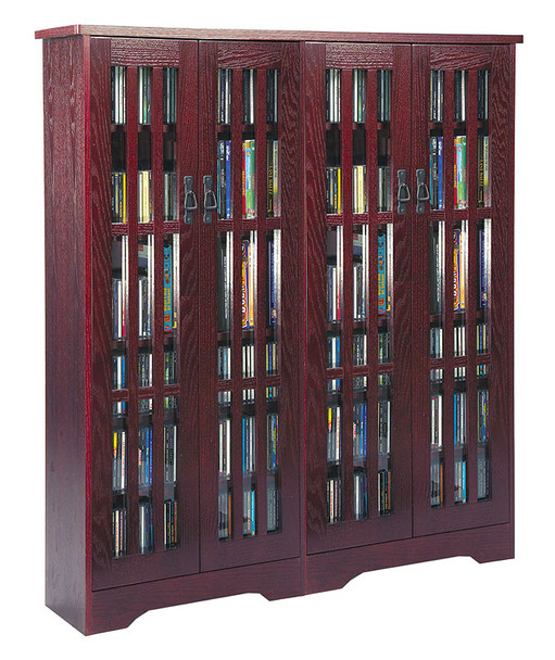 62" Double Mission CD/DVD Cabinet w/Tempered Glass Doors - Dark Cherry