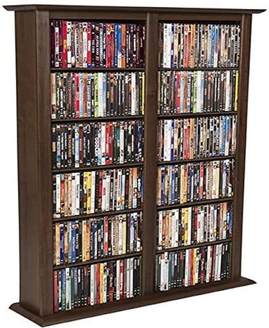 Double 468 DVD / 928 CD Rack Media Storage Shelf - Walnut
