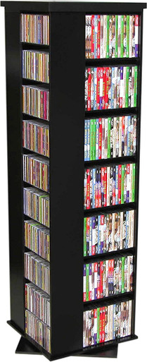 Large 4-Sided Spinner CD/DVD Storage Rack, Black