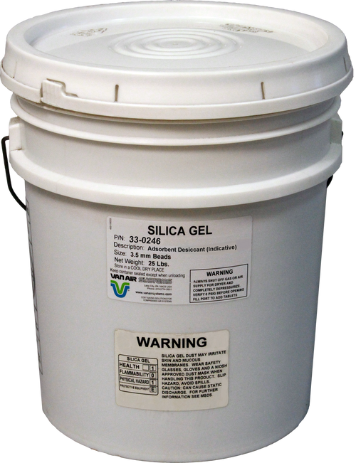 SILICA GEL DESICCANT - INDICATING BEADS, 25LB PAIL, P/N 33-0246 