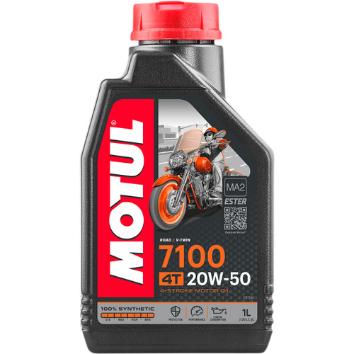 Motul 7100 synthetic engine oil. 1 Liter 20W-50 for 4 stroke engines.