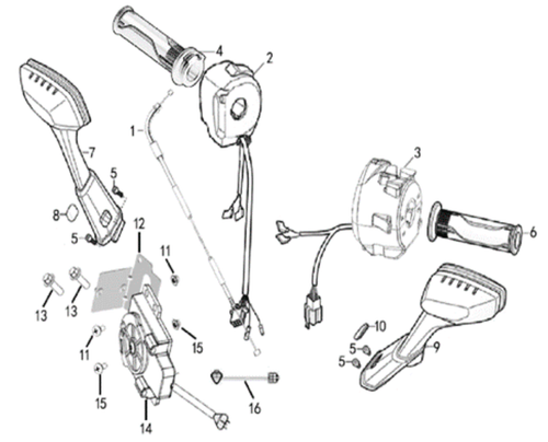 #7 - Mirror Assembly, Right Side Back for E-RT3 Handlebars and Controls