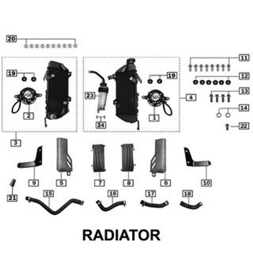 RX3 Radiator Liquid Cooling Parts Diagram for 2018 and later models.