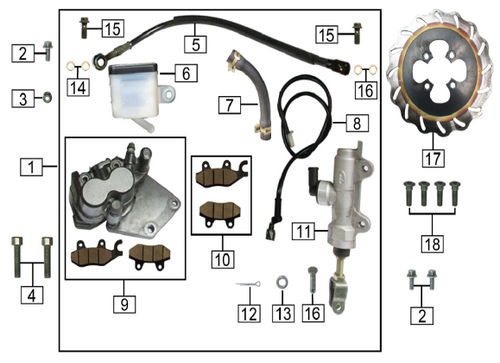 Rear Brake Parts Diagram for SG250 2019 and later.