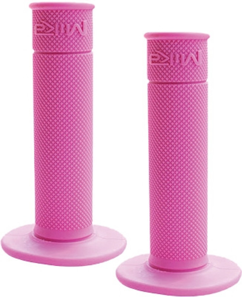 Mika Metals 50/50 Waffle motorcycle grips in pink .