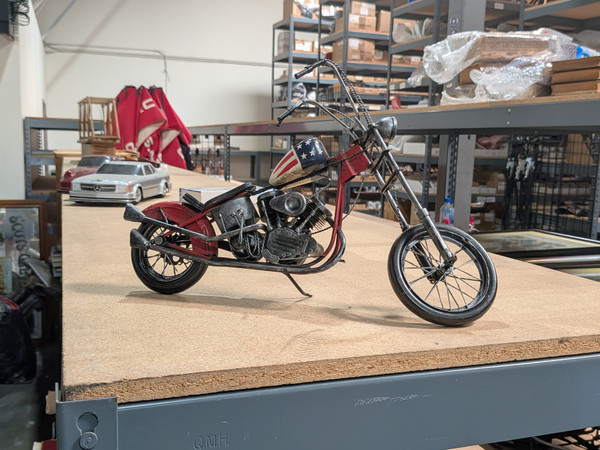16" Patriotic American Flag Chopper Sculpture – Vintage Style Metal & Composite Model (16" x 9" x 4")
