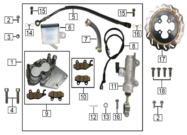 Rear Brake Parts Diagram for SG250 2019 and later.