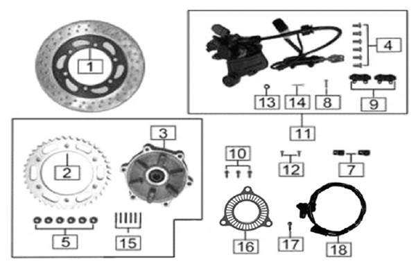RZ3S Haylon Rear Brake and Sprocket Parts Diagram
