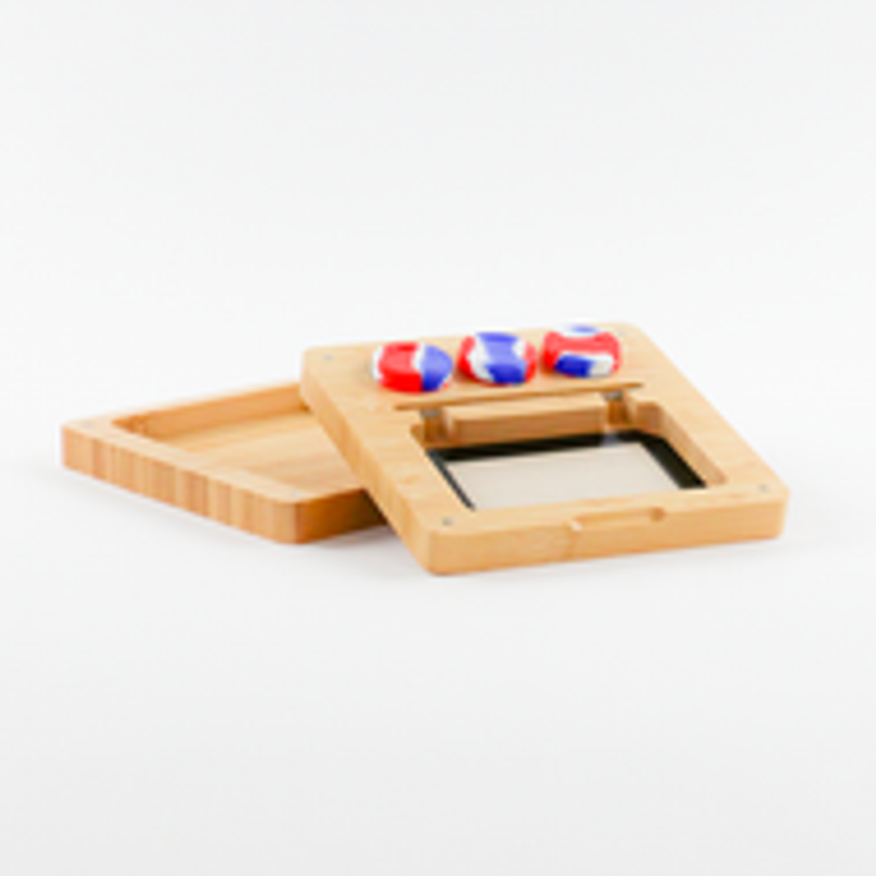 7"x7.5" Bamboo Rolling Tray Box Set | Dab Mat, 3 Wax Containers, Dab Tool | Magnetic Seal