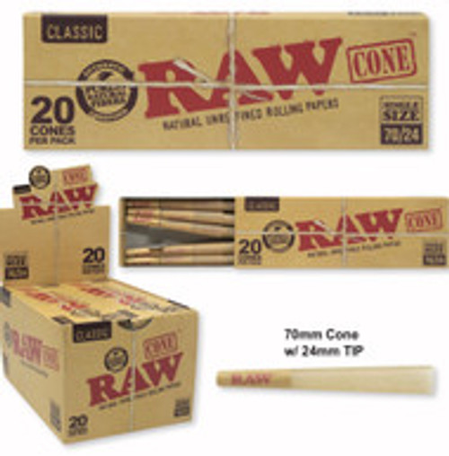 RAW CLASSIC PRE-ROLL CONE 70mm/24mm | 20PK DISPLAY OF 12