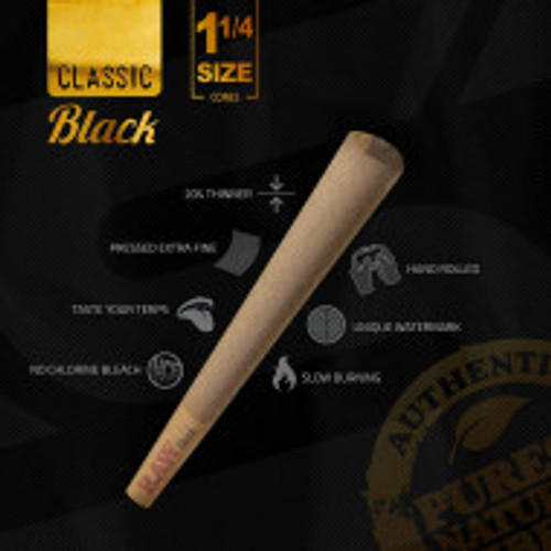 RAW - Black Classic Cones | 1 1/4 | 32ct | 6pk