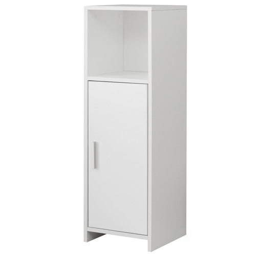 Basicwise Modern White Standing Bathroom Tall Linen Tower Storage Cabinet, Wide