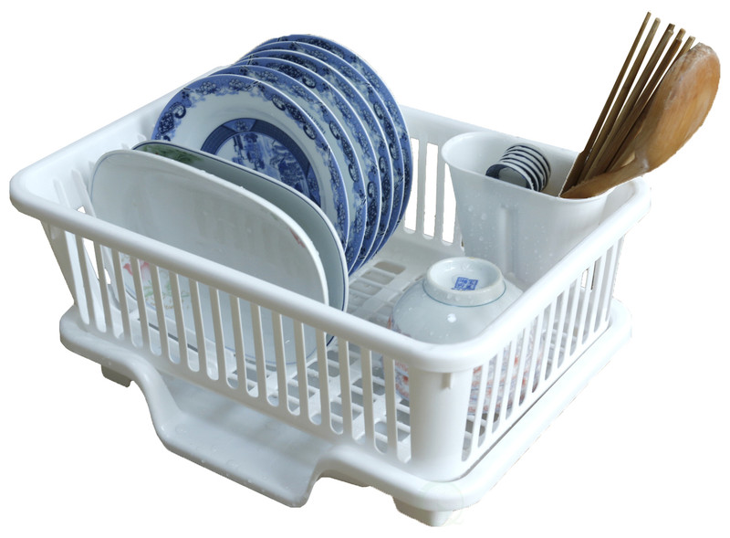 Buy Plastic Dish Rack with Drain Board and Utensil Cup Online at Basicwise