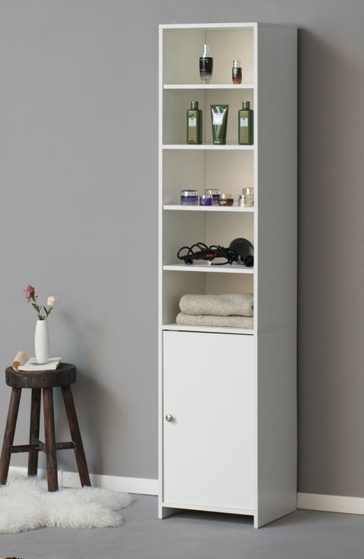 Basicwise White Tall Standing Bathroom Linen Tower Storage Cabinet for Bathroom and Vanity