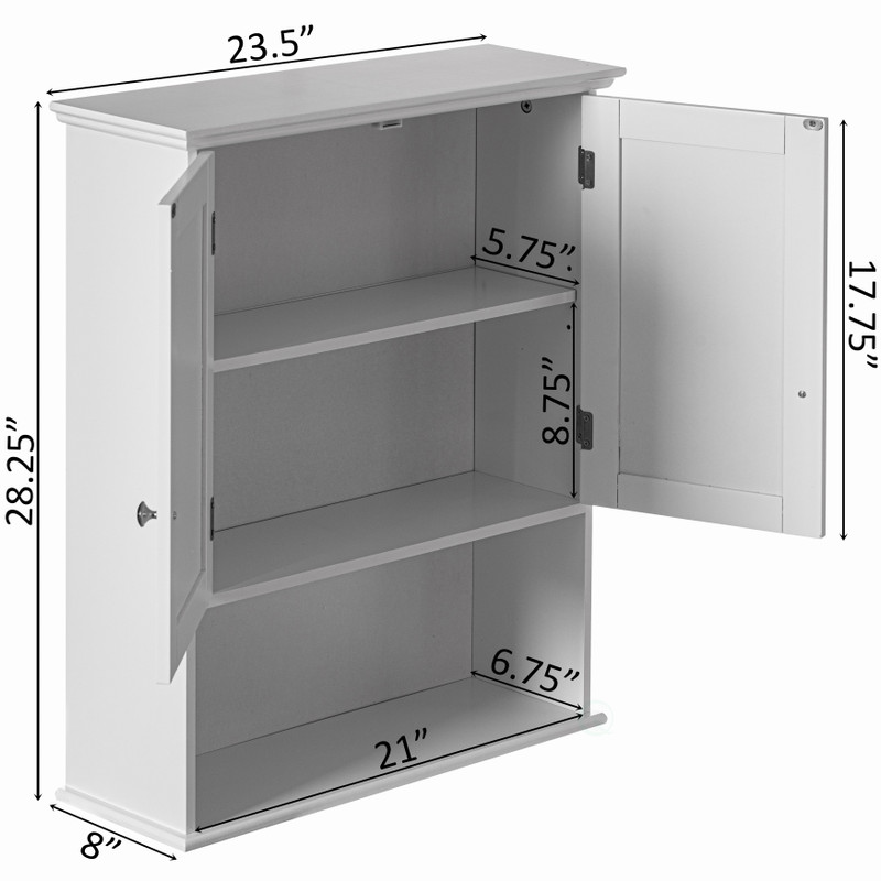 Basicwise Wall Mount Bathroom Storage Cabinet with Single Door | 2  Adjustable Shelves Medicine Organizer Storage Furniture (White)