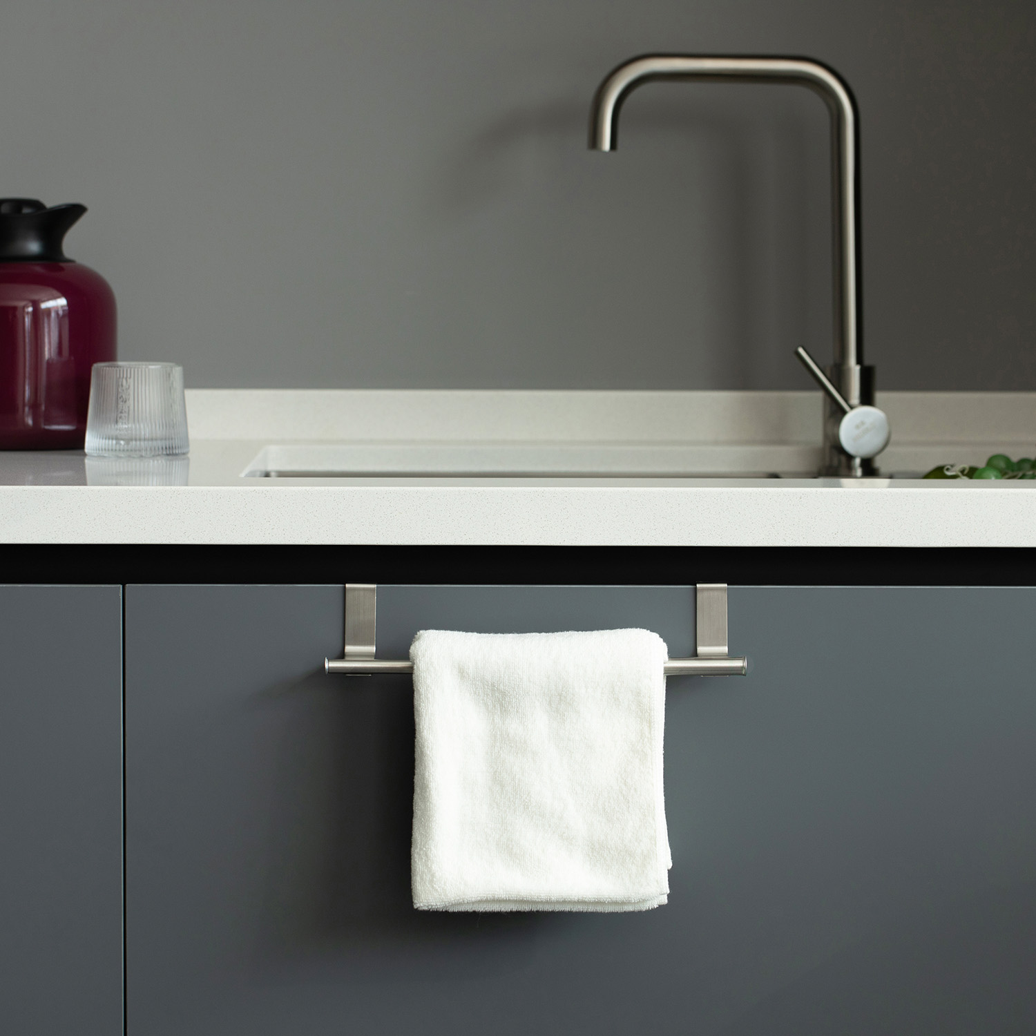 kitchen sink with towel rod 