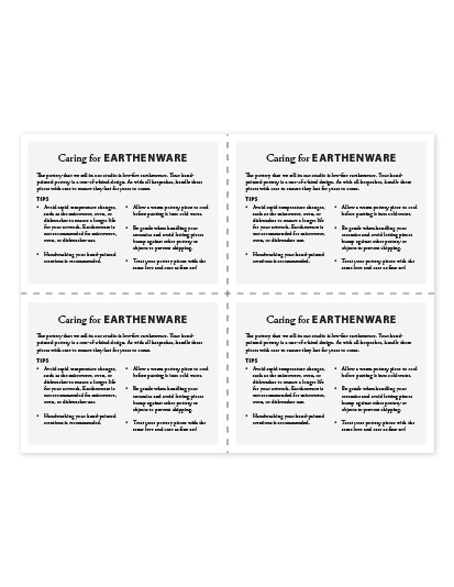 Earthenware Care Card