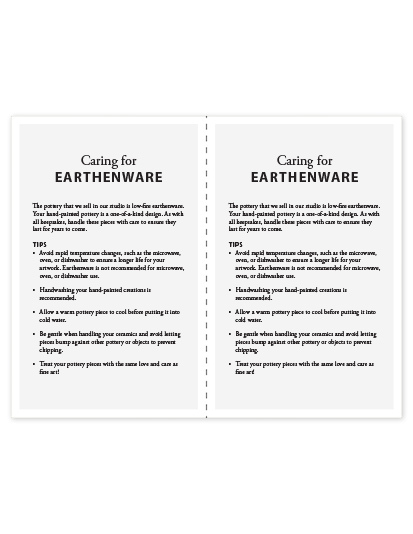 Earthenware Care Card