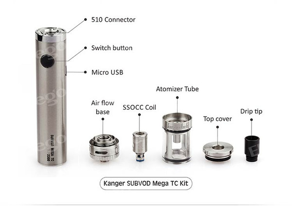 Kanger Subvod Mega TC Starter Kit in parts