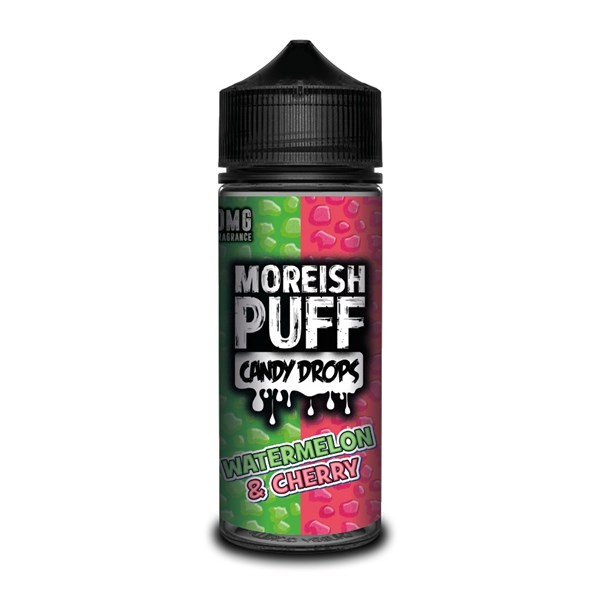 Watermelon & Cherry Candy Drops E Liquid (Zero Nicotine & Free Nic Shots to make 120ml/3mg) by Moreish Puff