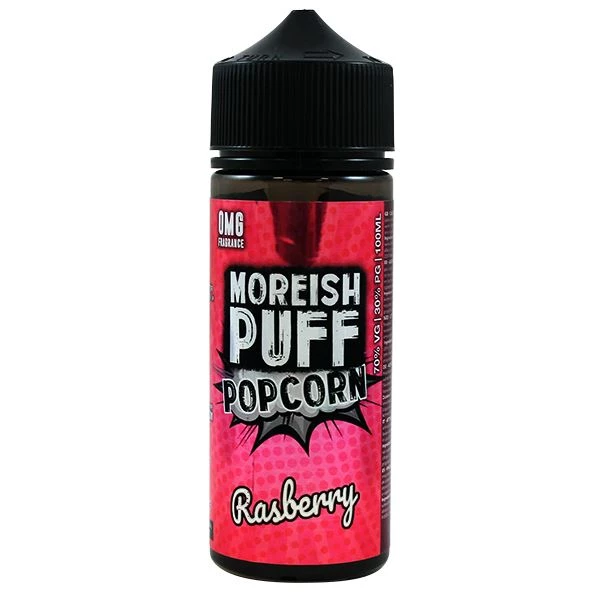 Raspberry Popcorn E Liquid 100ml Shortfill 0mg (120ml with 2 x 10ml Nicotine Shots Making Liquid 3mg) By Moreish Puff