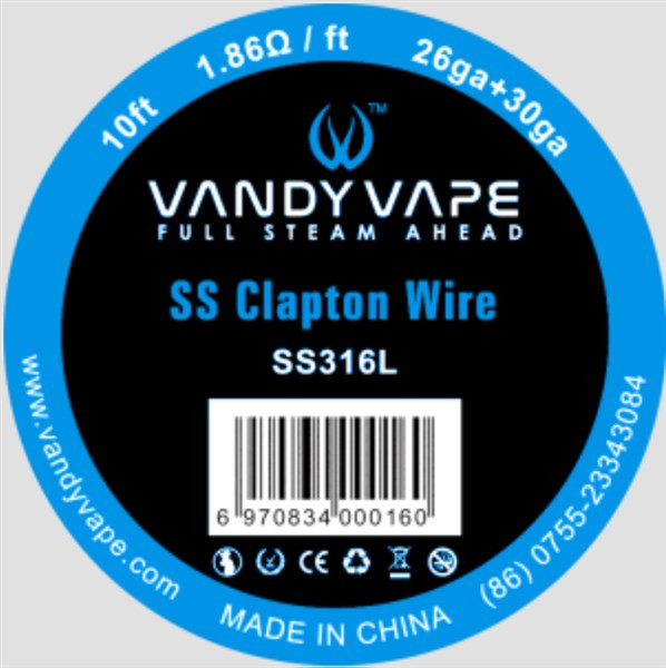 Vandy Vape SS Clapton Wire 26GA 30GA 10ft only 5.99