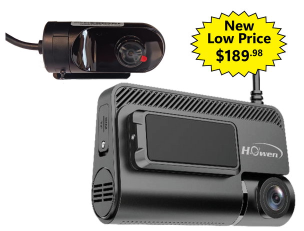 Dual-facing fleet dash camera with road-facing and driver-facing video monitoring for commercial vehicles
