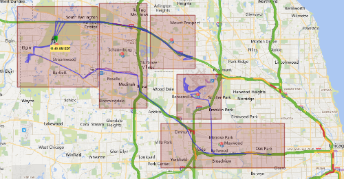 Truck Route From GPS Tracking Device Shown On Map