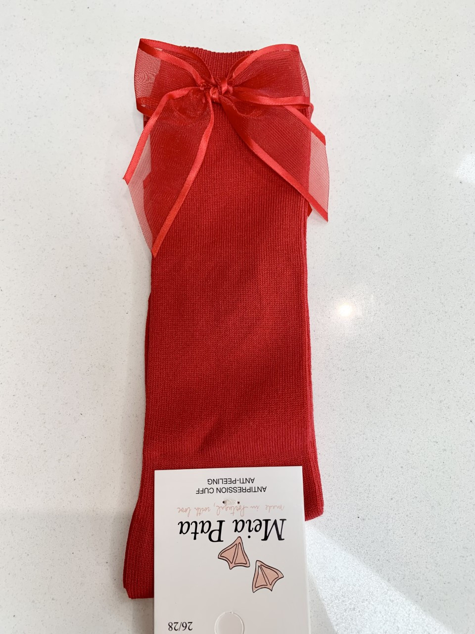Meia Pata Red Knee High School Socks with Organza & Satin Bow 1116M