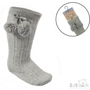 Knee Length Socks with Pom Grey Kiddie Boutique By Claire