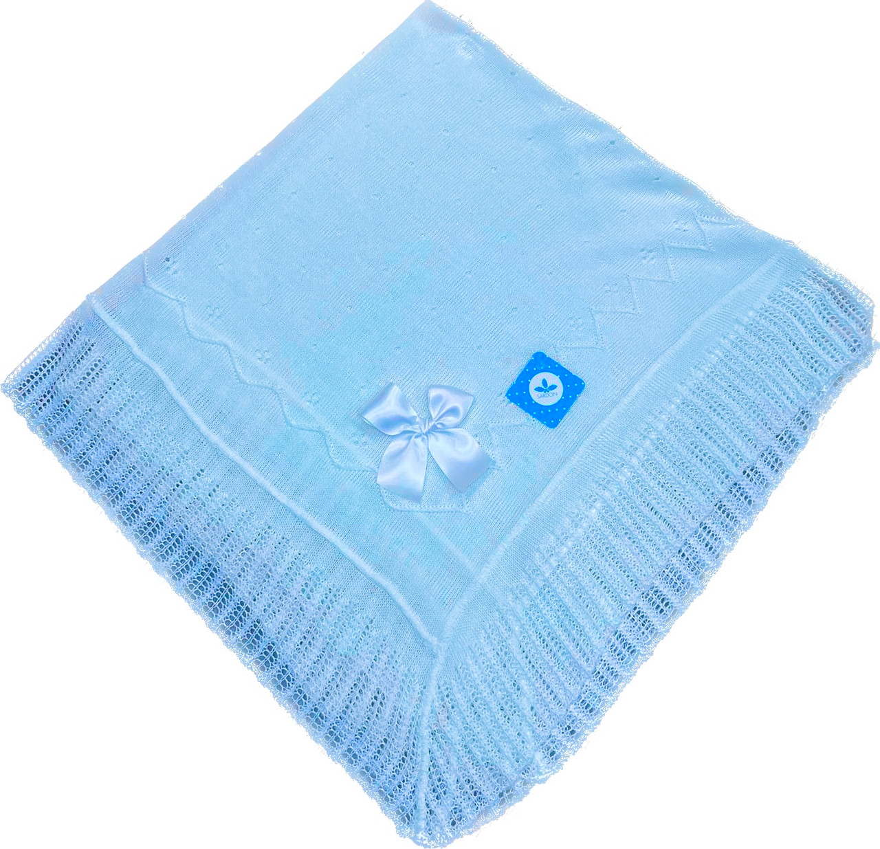 Sardon 701 Knitted Baby Shawl Blanket with Frill Edge and Bow