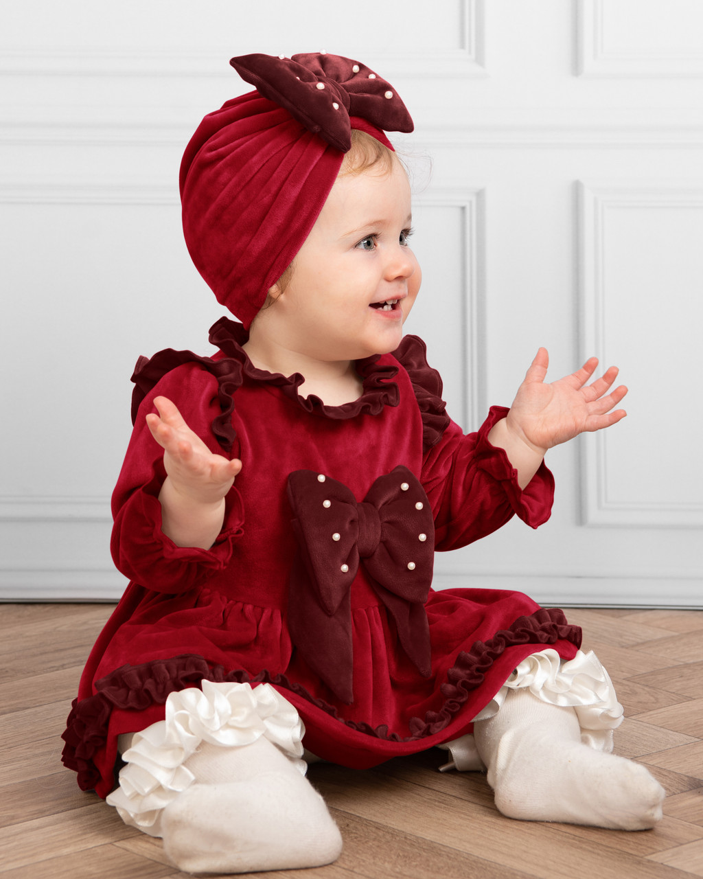 Caramelo Baby Red Velour Dress Hat Kiddie Boutique By