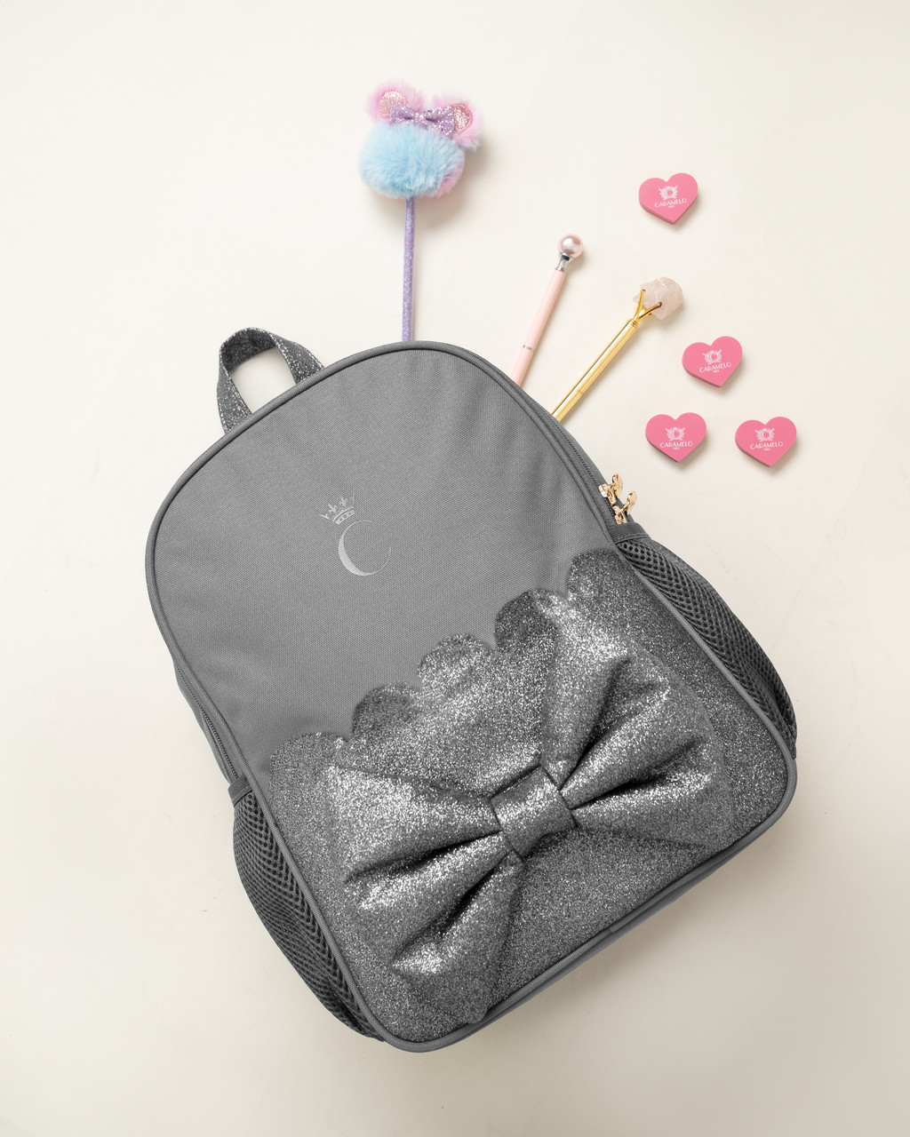 EXCLUSIVE Caramelo Girls Grey School Bag, Backpack Glitter