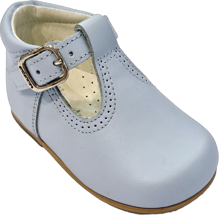 Andanines Boys' Pale Blue T-Bar Shoes with Contrasting Sole 232266
