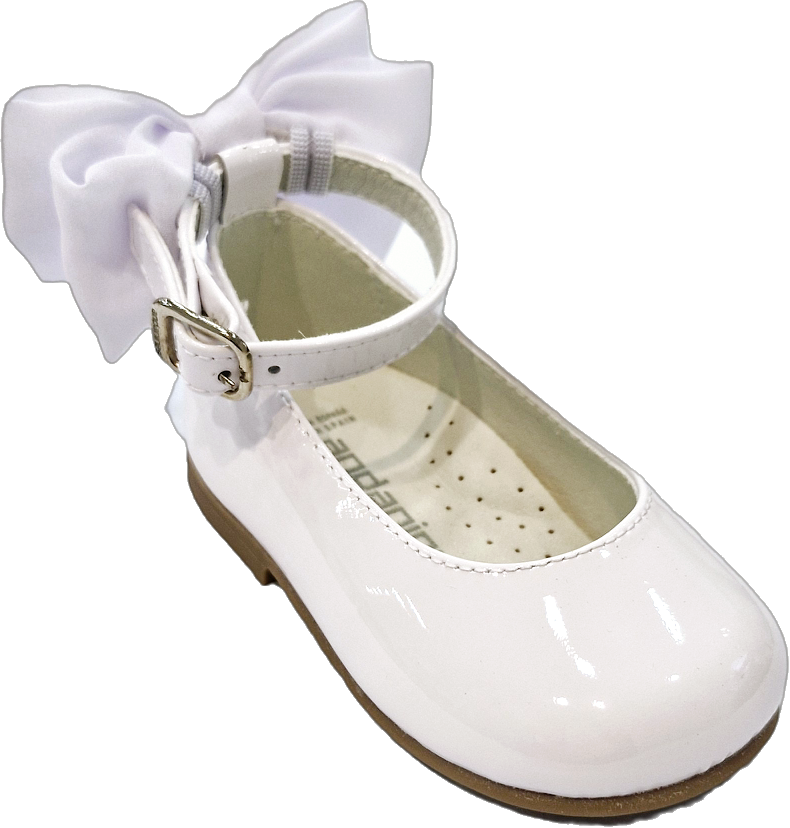 Andanines Girls' White Patent Leather Shoes with Ankle Strap