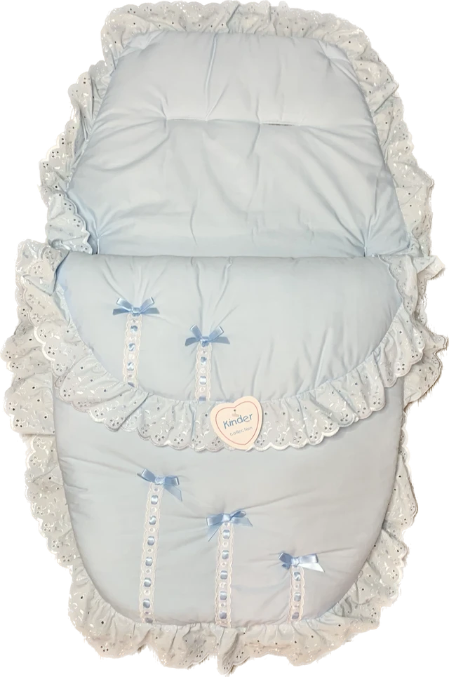 Kinder 1943 Five Bow Ribbon Slot And Lace Buggy Liner Cosy Toes Blue ...