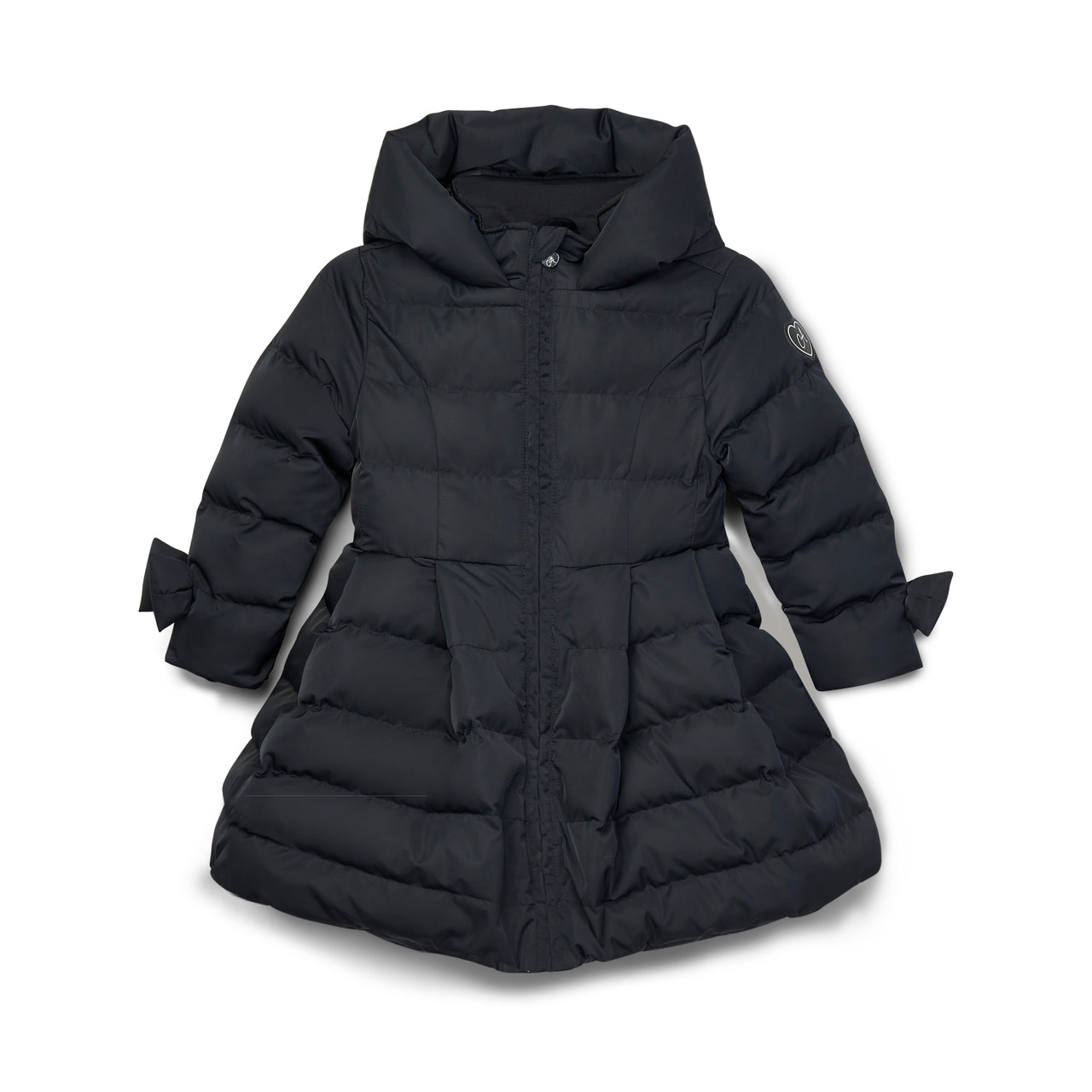 ADEE Girls Black Long Padded Coat with Oversized Hood Bows