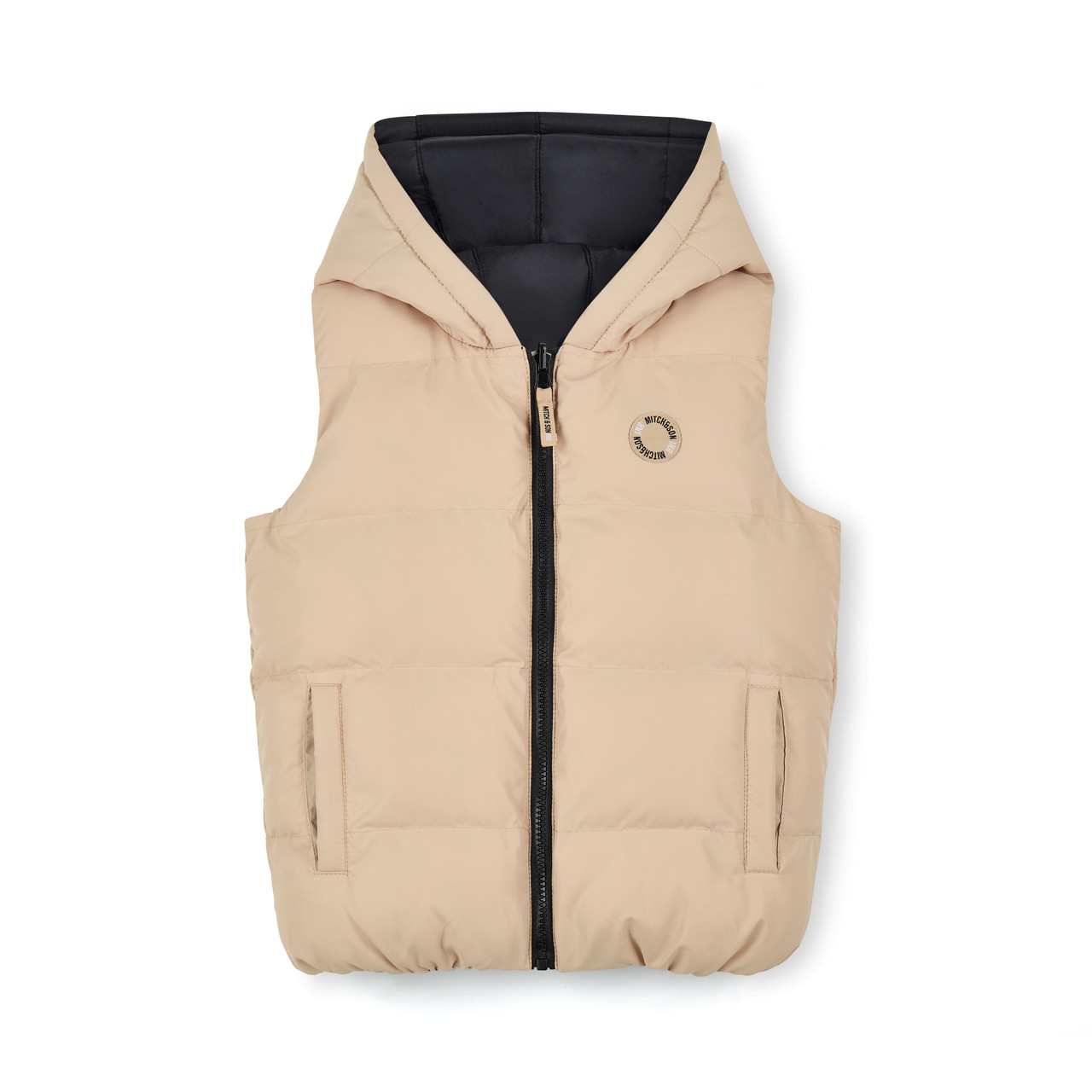 Mitch Son Boys Beige/Black Reversible Gilet with Rubber Badge