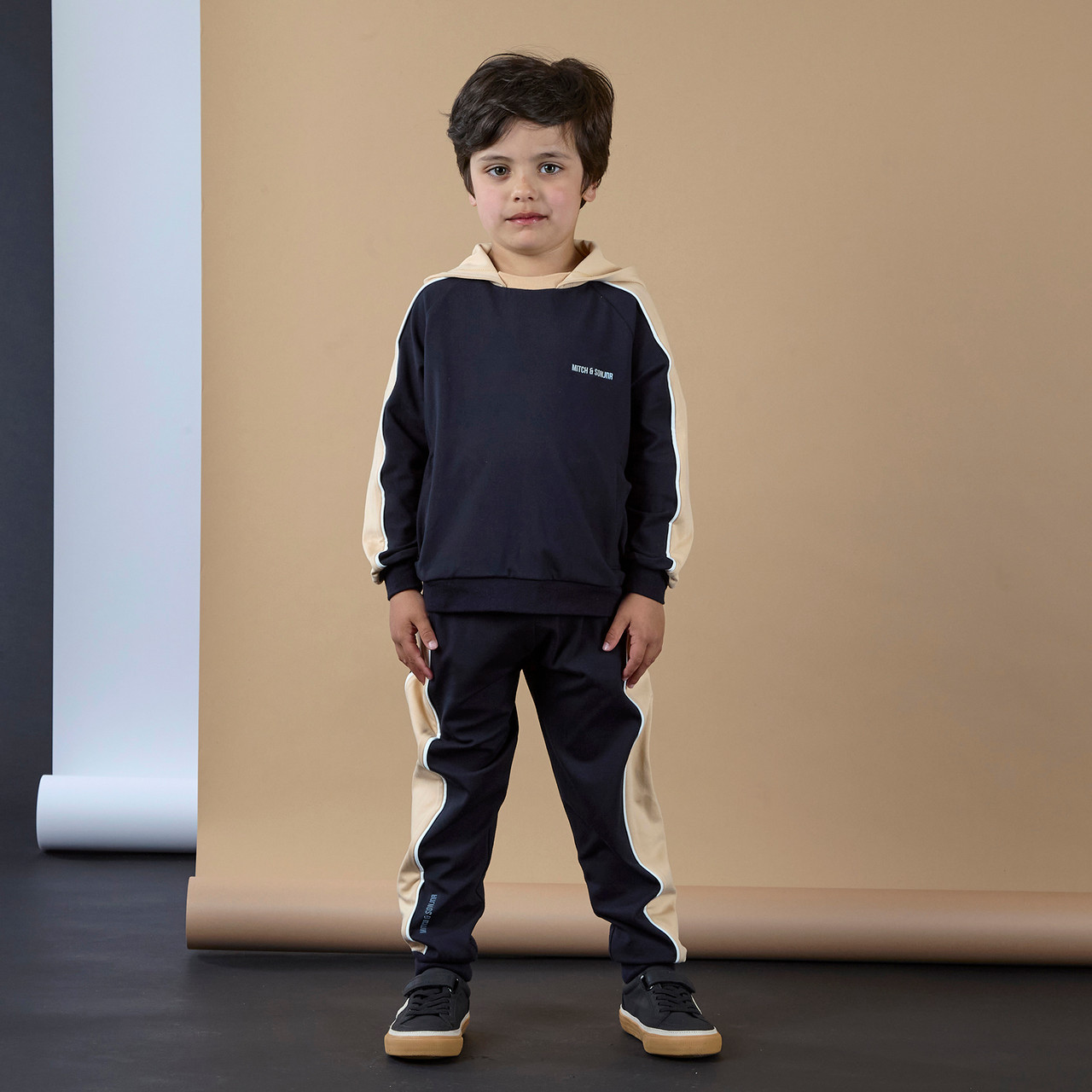 Mitch & Son Boys Black Hoodie Tracksuit with Contrast Piping down