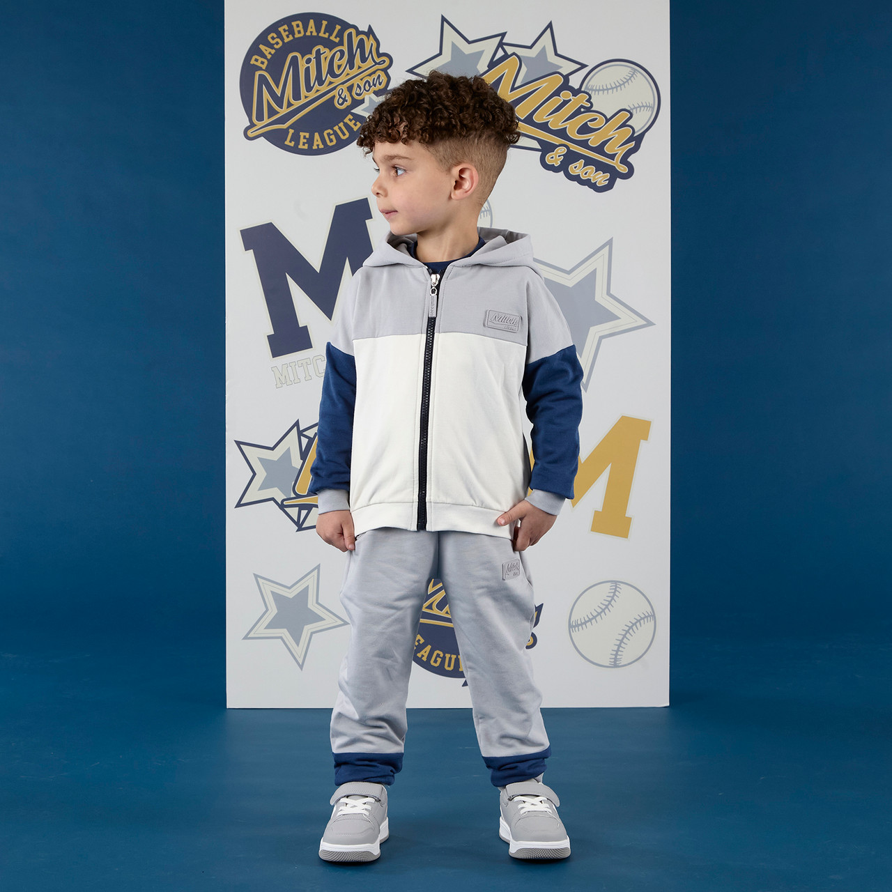 Mitch & Son Boys Grey Colourblock Drop Shoulder Zipper Tracksuit