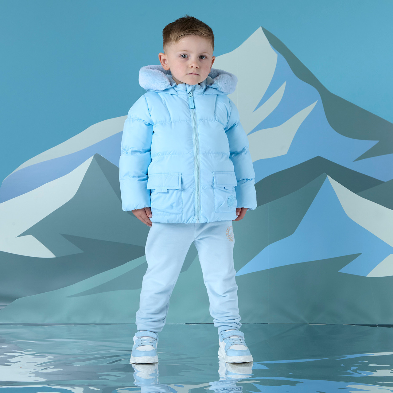 Mitch & Son Boys Blue Padded Jacket with Fur Lined Hood