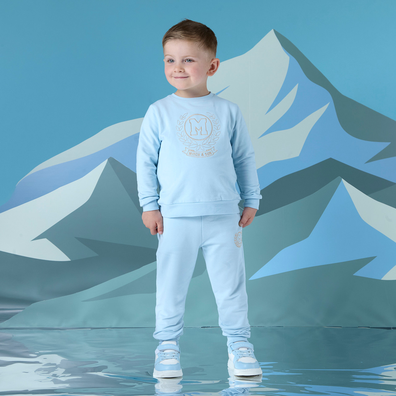 Mitch & Son Boys Blue Crewneck Tracksuit with Embroidered Crest