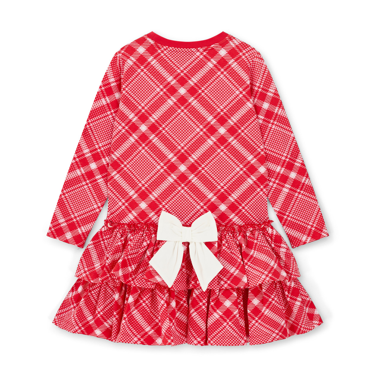 ADEE Girls Red Checked Dress with White Bow on Front Frilled
