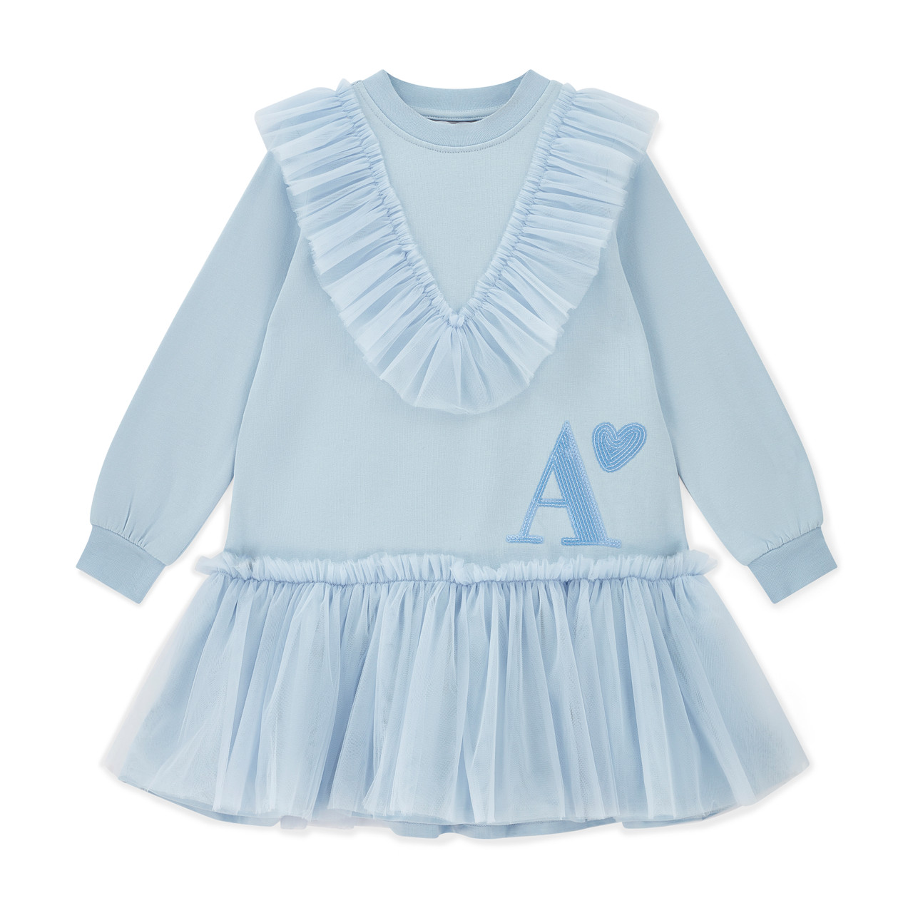 ADEE Girls Blue Sweater Dress with Tulle Frill & Skirt - LACEY