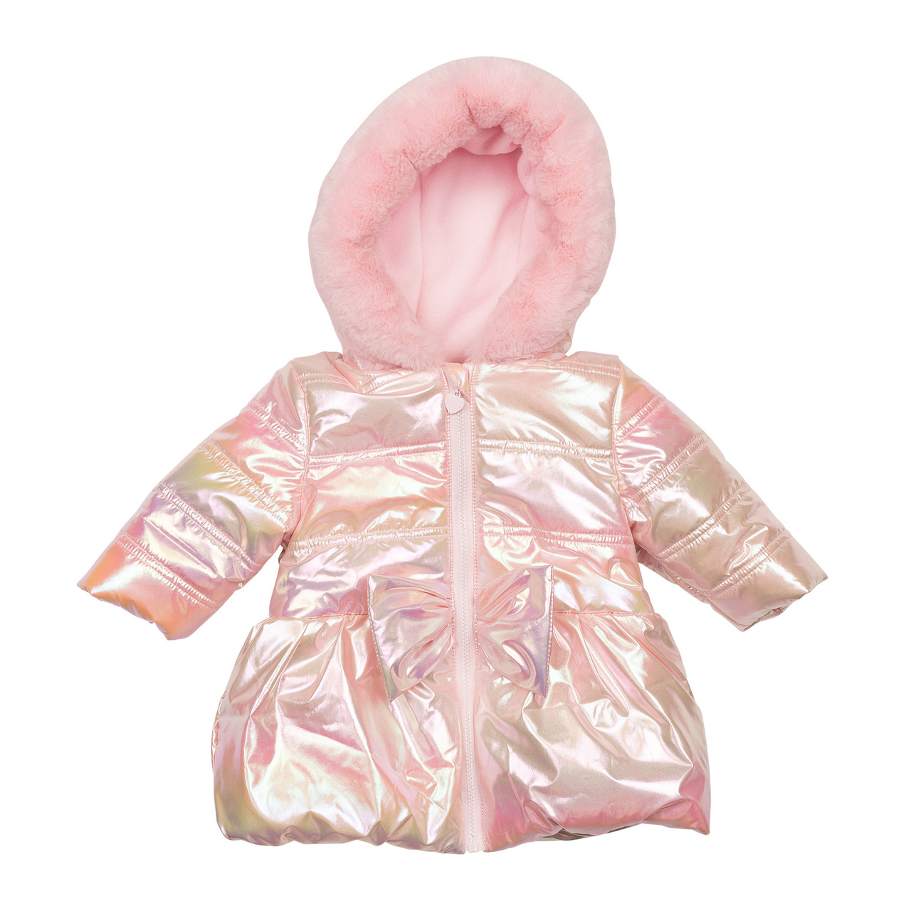 Mintini Girls Pink Iridescent Padded Winter Coat with Fur Lined - Main Image