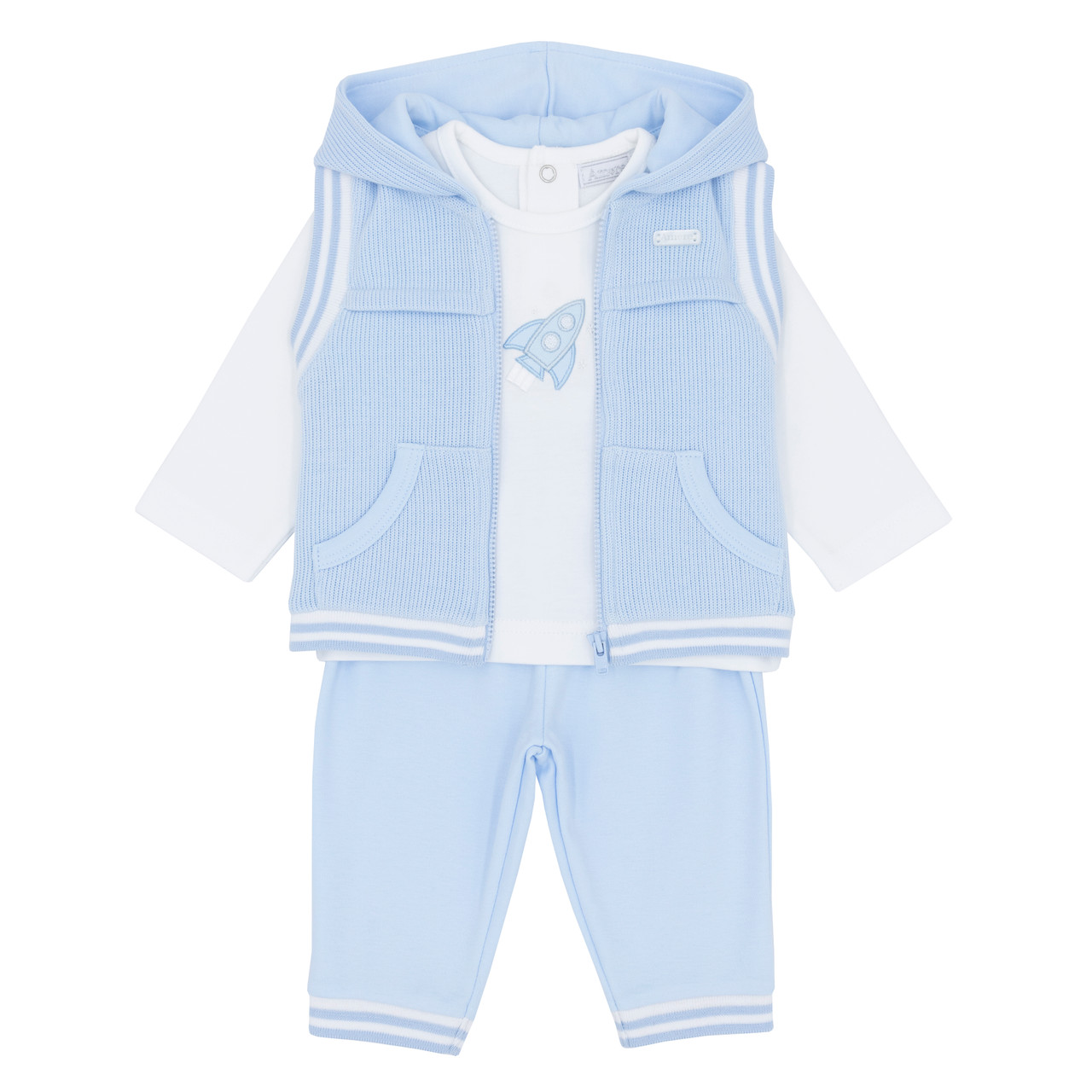 Amore 0032 Baby Boys Blue Piece Gillet Set with Rocket Detail